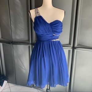 City Studio Royal Blue One Shoulder High-Low Dress w/ Rhinestone Accents SIZE 1